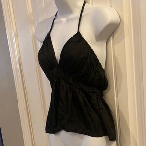 DO+BE Satin Feel Black Halter Top Tie Neck Size Small
